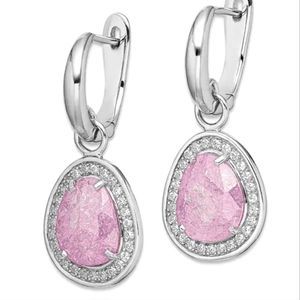 New 925 Sterling Silver dangle earrings pink and diamonds